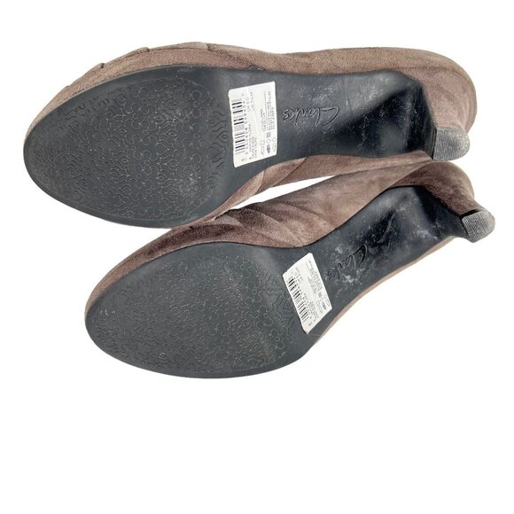 Clarks Collection Womens Narine Flora Pump 7.5 Taupe Leather Suede Cushion Shoes - Picture 11 of 16